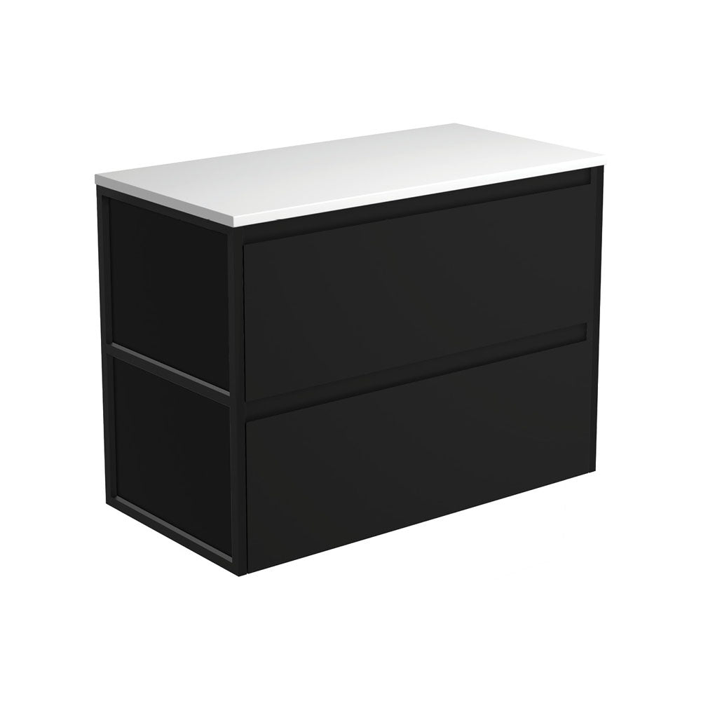 Fienza Amato Wall Hung Vanity 900mm Satin Black w/ Matte Black Frames 90BBF