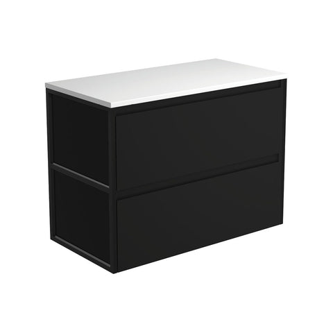 Fienza Amato Wall Hung Vanity 900mm Satin Black w/ Matte Black Frames 90BBF