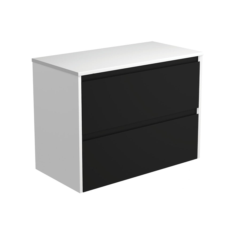 Fienza Amato Wall Hung Vanity 900mm Satin Black w/ Satin White Panels 90BBW