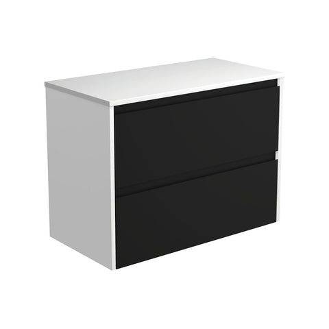 Fienza Amato Wall Hung Vanity 900mm Satin Black w/ Satin White Panels 90BBW