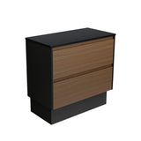 Fienza Amato On Kickboard Vanity 900mm Walnut w/ Satin Black Panels 90BWABK