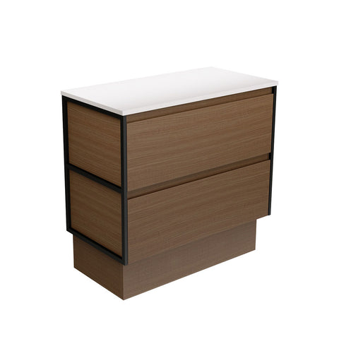 Fienza Amato On Kickboard Vanity 900mm Walnut w/ Matte Black Frames 90BWAFK