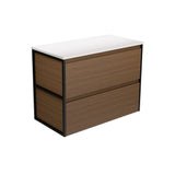 Fienza Amato Wall Hung Vanity 900mm Walnut w/ Matte Black Frames 90BWAF