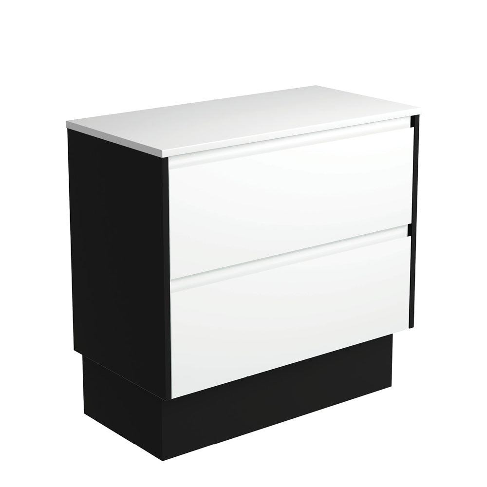 Fienza Amato On Kickboard Vanity 900mm Satin White w/ Satin Black Panels 90BWBK