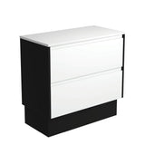 Fienza Amato On Kickboard Vanity 900mm Satin White w/ Satin Black Panels 90BWBK
