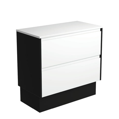 Fienza Amato On Kickboard Vanity 900mm Satin White w/ Satin Black Panels 90BWBK