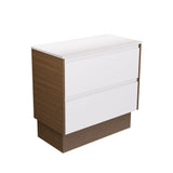 Fienza Amato On Kickboard Vanity 900mm Satin White w/ Walnut Panels 90BWWAK