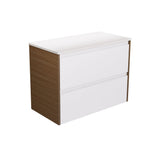 Fienza Amato Wall Hung Vanity 900mm Satin White w/ Walnut Panels 90BWWA