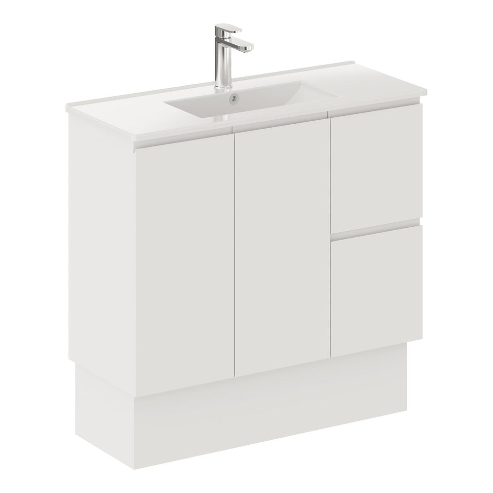 Fienza Siska On Kickboard Vanity Right Drawers 900mm (1 Taphole) White 90DFKR