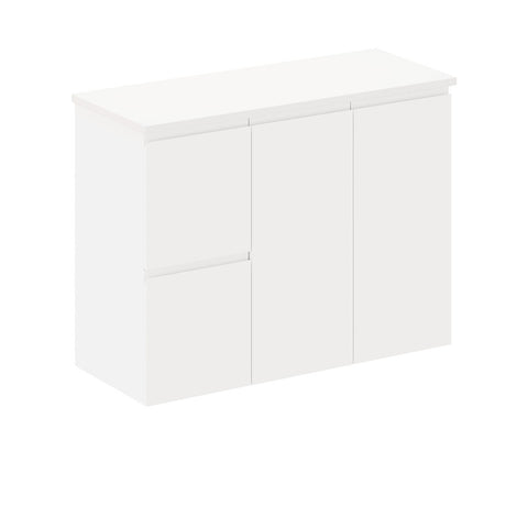 Fienza Siska Wall Hung Cabinet Left Drawers 900mm Satin White 90DFL-C