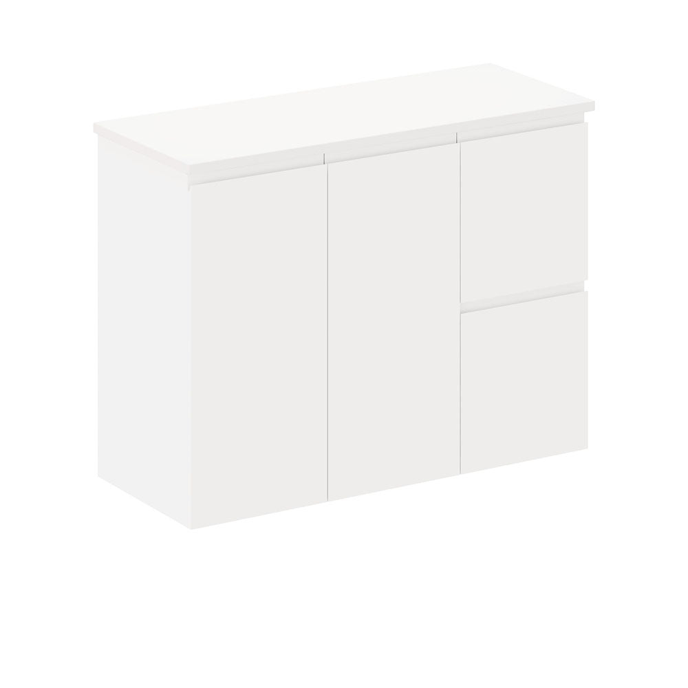 Fienza Siska Wall Hung Cabinet Right Drawers 900mm Satin White 90DFR-C