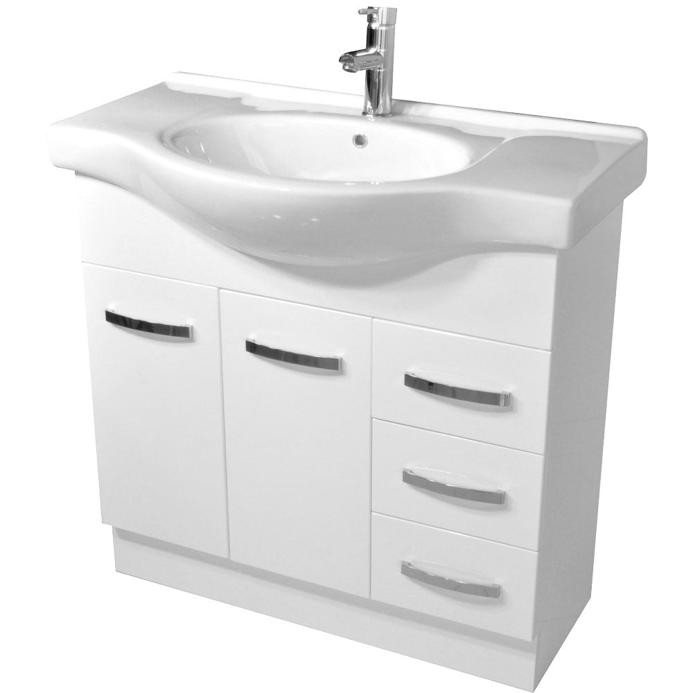 Fienza Antonio On Kickboard Cabinet Only 900mm Right Drawers Gloss White 90EKWR-CABONLY