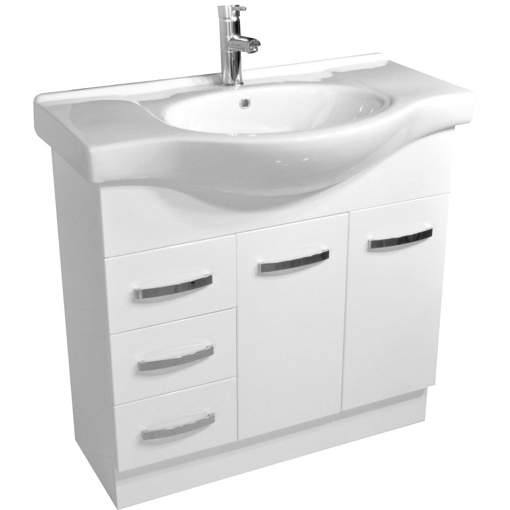 Fienza Antonio On Kickboard Cabinet Only 900mm Left Drawers Gloss White 90EKWL-CABONLY
