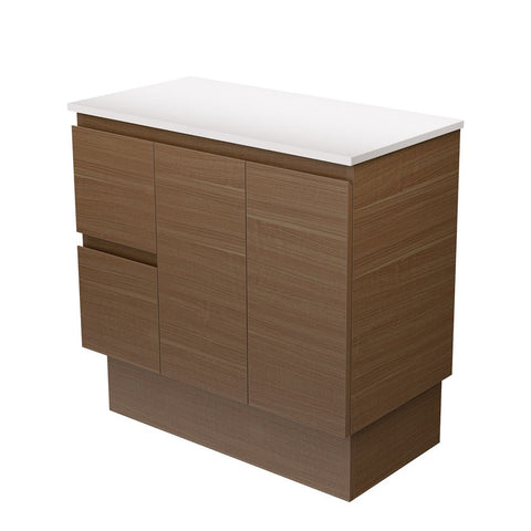 Fienza Walnut Edge On Kickboard Vanity 900mm Left Drawers Walnut 90WAKL