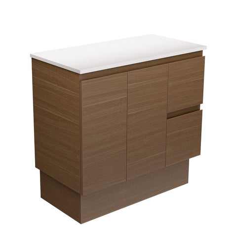 Fienza Walnut Edge On Kickboard Vanity 900mm Right Drawers Walnut 90WAKR