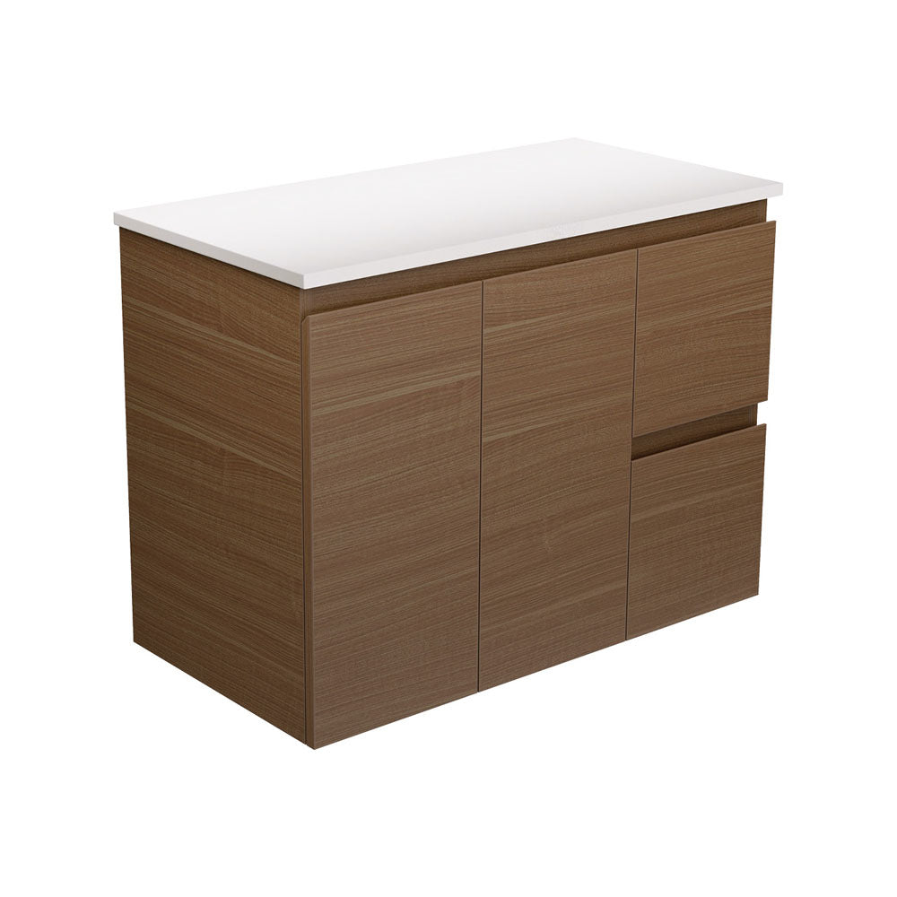 Fienza Edge Walnut Wall Hung Vanity 900mm Right Drawers Walnut 90WAR