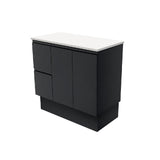 Fienza Fingerpull Satin Black 900mm Cabinet on Kickboard,Left Hand Drawers (Cabinet Only) 90ZBKL