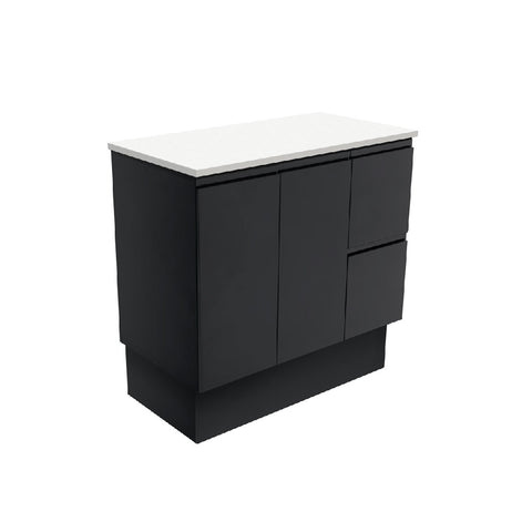Fienza Fingerpull Satin Black 900mm Cabinet on Kickboard,Right Hand Drawers (Cabinet Only) 90ZBKR