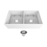 Seima Odessa 915 Ceramic Butler Sink Double Bowl 915x485mm Apron Front White Gloss (inc.Stainless Steel Basket Waste & Grid) 192505