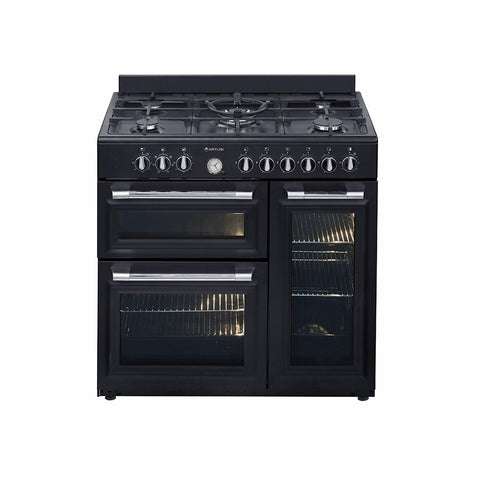 Artusi Cooker 90cm 3 Door Oven with Gas Cooktop Matt Black AFGR935B