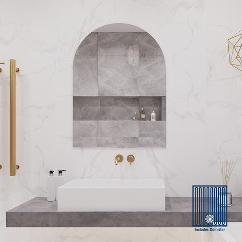 Thermogroup Aspen Polished Edge Arch Mirror 500x800mm Glue-to-Wall and Demister AC5080GTD