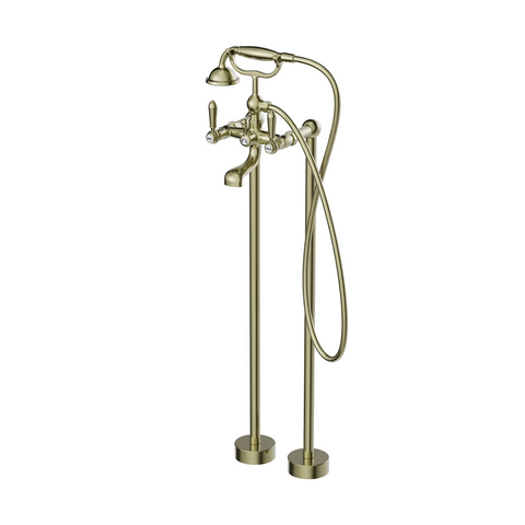 Nero York Freestanding Bath Mixer & Hand Shower With Metal Lever Aged Brass NR692103A02AB