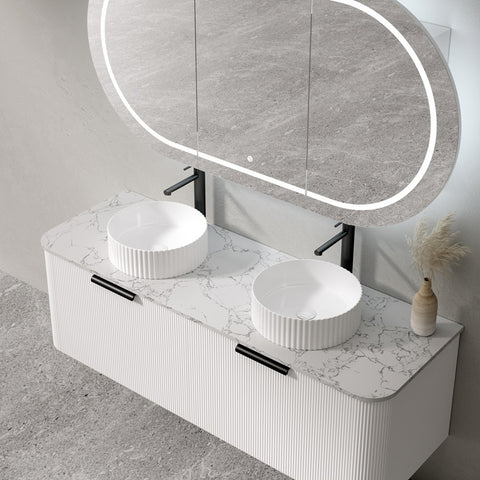 Amelie Vie 1500mm Vanity Unit Fluted & Calacatta Marble Stone Top FULLVIE150