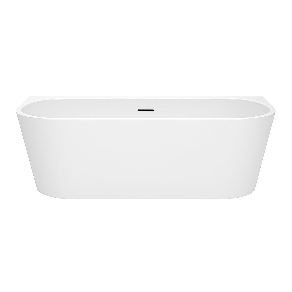 Amelie Deauville Back to Wall Freestanding Bath 1500mm (With Oveflow) Gloss White BDOKIN1500BTWFB-OF