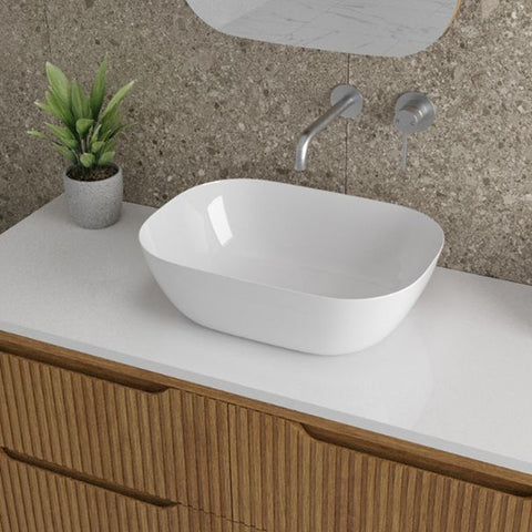 Amelie Deauville Curved Rentangle Above Counter Basin 460mm (No Overflow) Gloss White BDOUSI460AVB