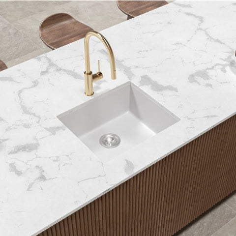Amelie Deauville Kitchen Sink Quartz Single Bowl (Topmount/Undermount) 530x450x215mm (No Overflow) White BDOFORSB530WH