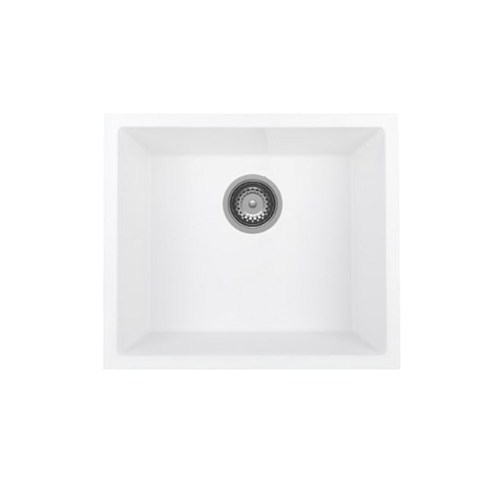 Amelie Deauville Kitchen Sink Quartz Single Bowl (Topmount/Undermount) 530x450x215mm (No Overflow) White BDOFORSB530WH