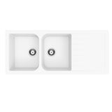 Amelie Deauville Kitchen Sink Quartz Double Bowl w/ Drainer (Topmount) 1160x500x255mm (No Overflow) White BDOFORDB1160WH