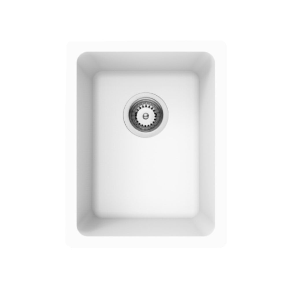 Amelie Deauville Kitchen Sink Quartz Single Bowl (Topmount/Undermount) 350x450x235mm (No Overflow) White BDOFORSB350WH