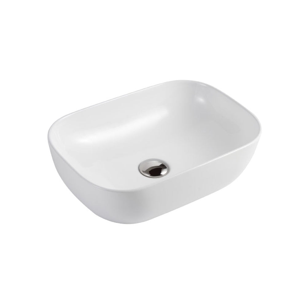 Amelie Deauville Curved Rentangle Above Counter Basin 460mm (No Overflow) Gloss White BDOUSI460AVB