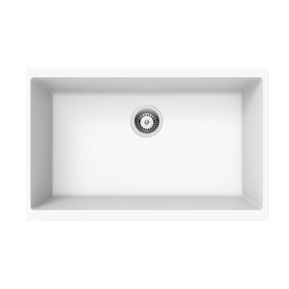 Amelie Deauville Kitchen Sink Quartz Single Bowl (Topmount/Undermount) 730x460x228mm (No Overflow) White BDOFORSB730WH