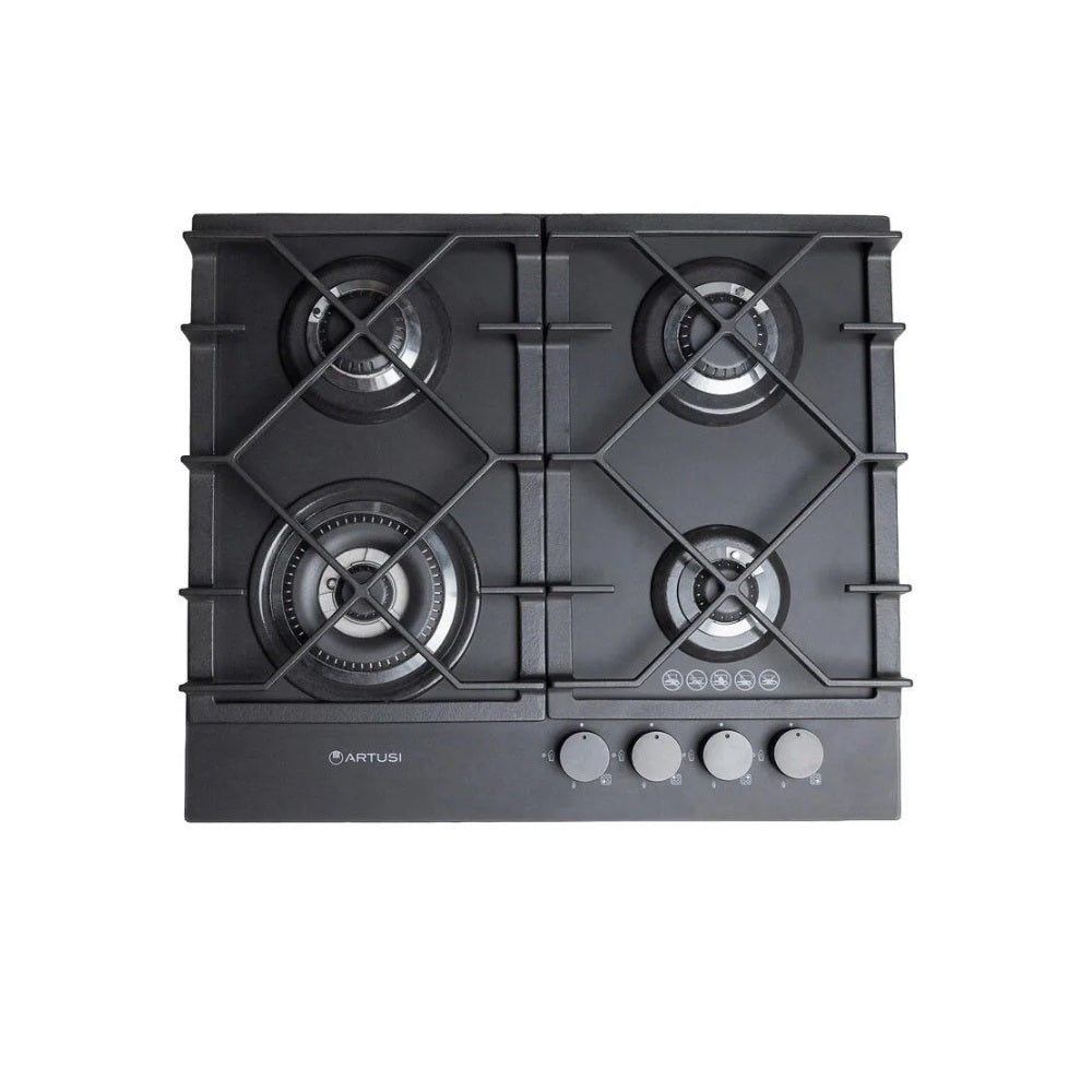 Artusi Built-In Gas Cooktop 600mm Black Glass AGH6400NB