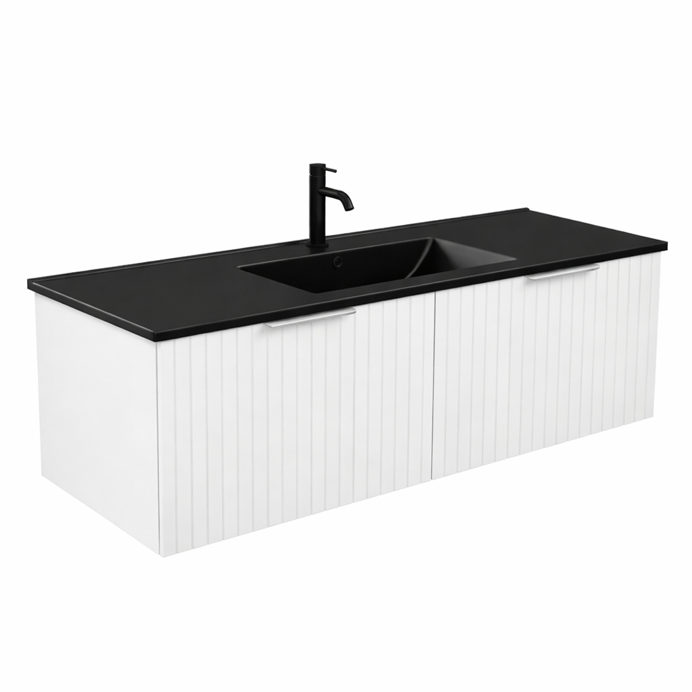 Fienza Bayview Wall Hung Vanity 1200mm 2 Doors Ultra White Matt / Dolce Matte Black Top B120W-DB