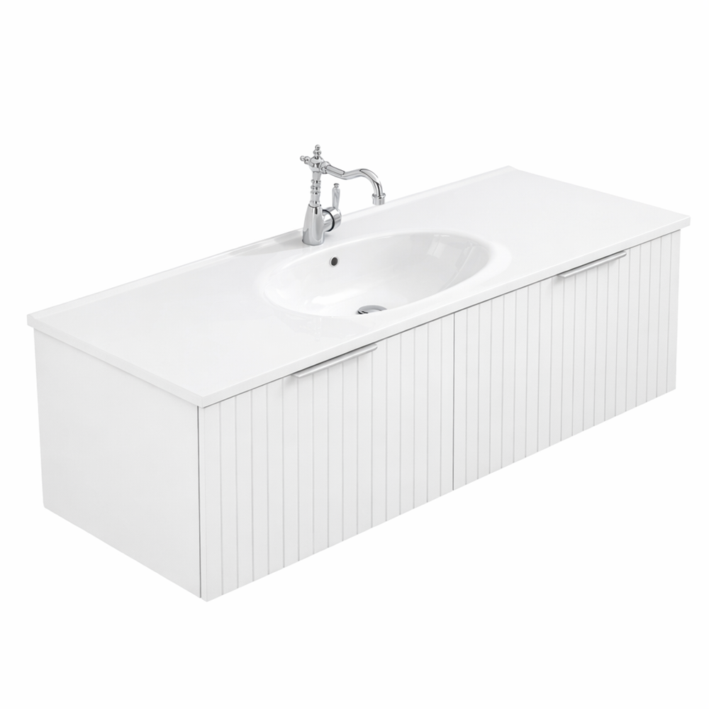 Fienza Bayview Wall Hung Vanity 1200mm 2 Doors Ultra White Matt / Rotondo Top B120W-R