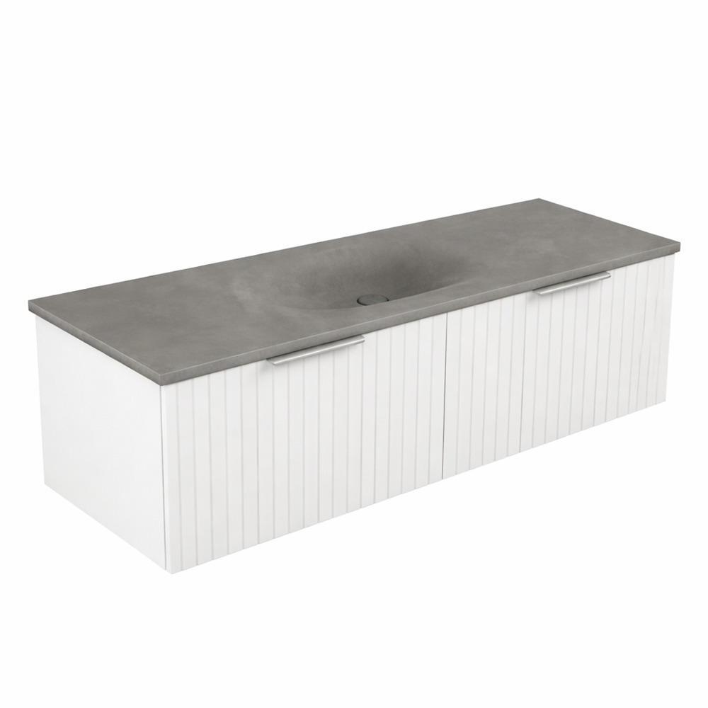 Fienza Bayview Wall Hung Vanity 1200mm 2 Doors Ultra White Matt / Satori Concrete Top B120W-SC