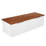 Fienza Bayview Wall Hung Vanity 1200mm 2 Doors Ultra White Matt / Australian Hardwood Top B120W-T