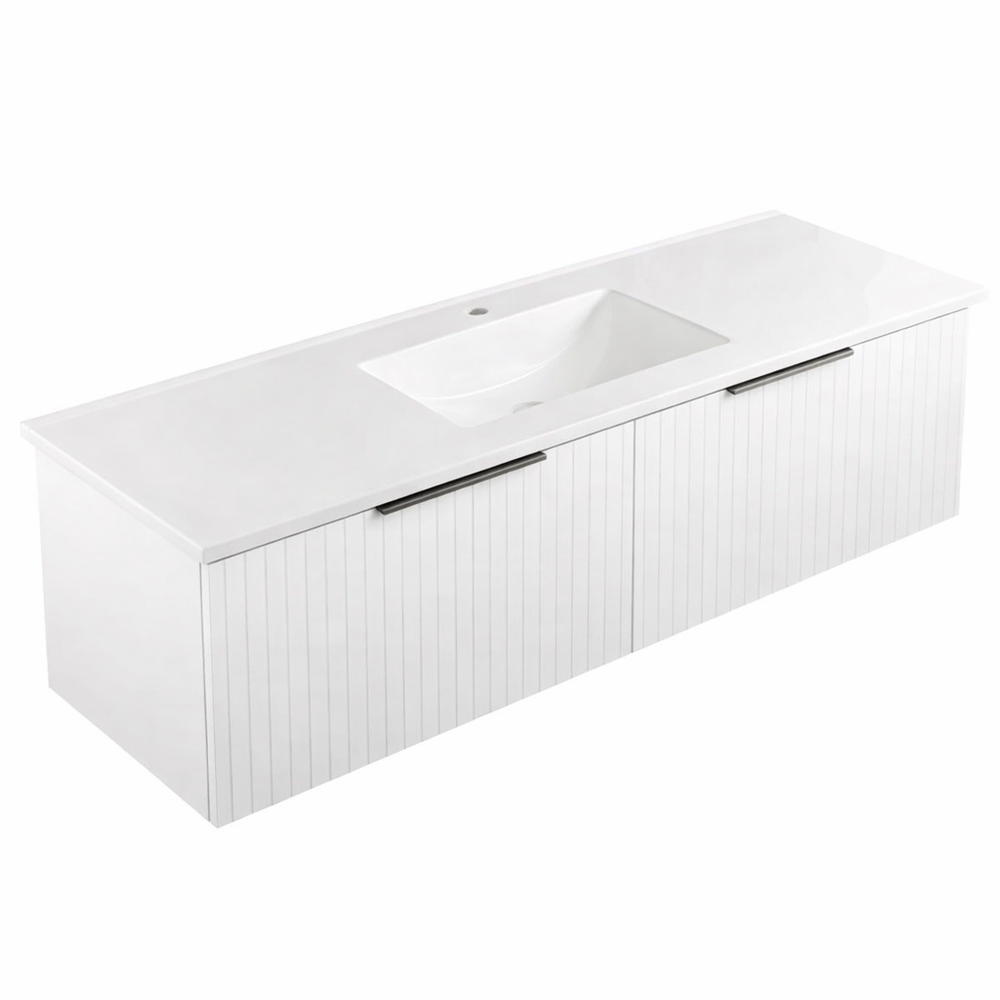 Fienza Bayview Wall Hung Vanity 1800mm Single Bowl 2 Doors Ultra White Matt / Vanessa Top B180WS-V