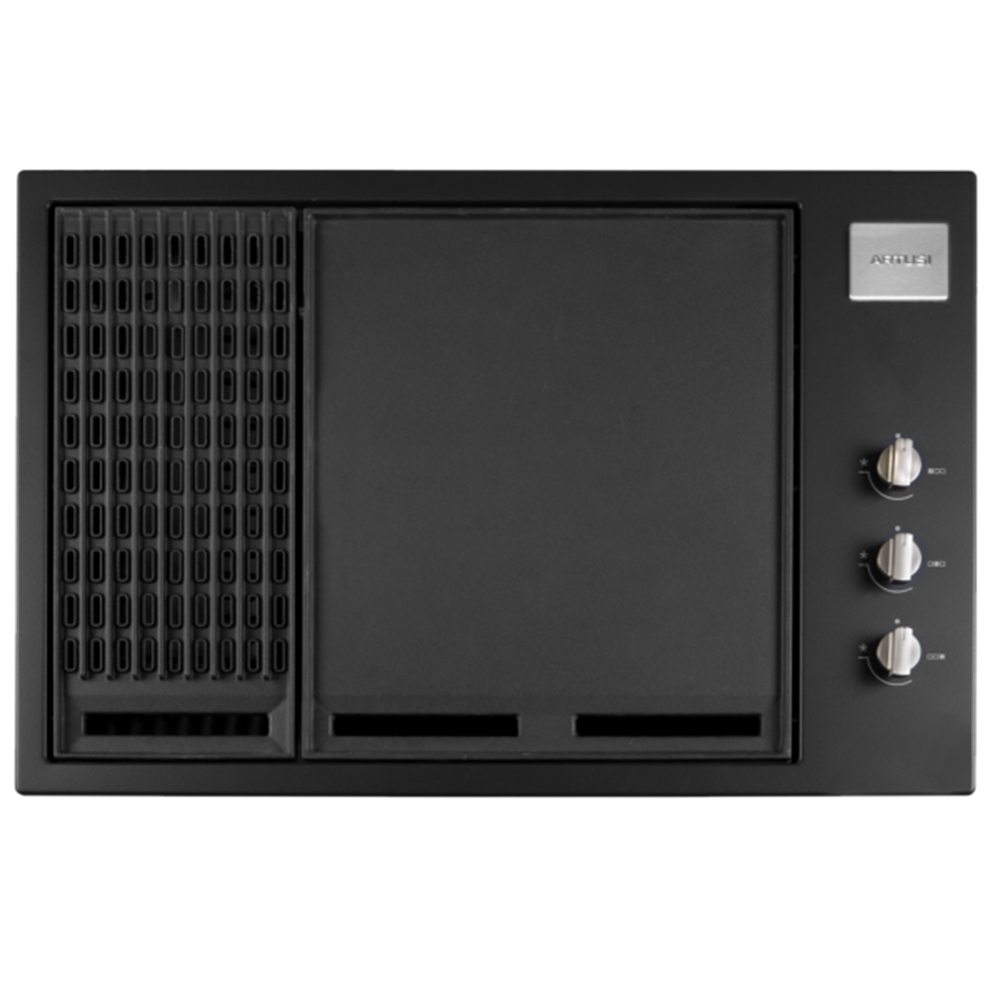 Artusi 3 Burner Built In Gas BBQ 80cm w/ Cast Iron Trivets Matte Black ABBQ2MB