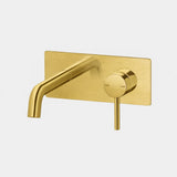 Amelie Essentiel Wall Basin Mixer & Spout Round Pin w/ Plate Brushed Brass (Full Kit) BDO18102BG