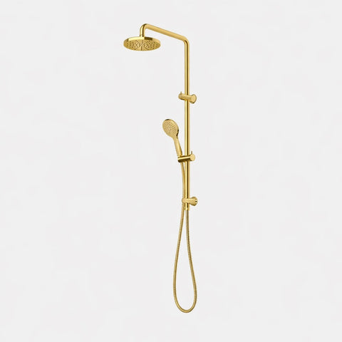 Amelie Essentiel Twin Shower Rail Set w/ 200mm Round Head Brushed Brass BDO18201BG