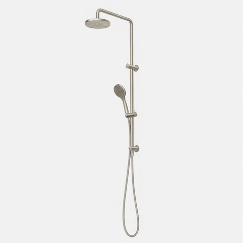 Amelie Essentiel Twin Shower Rail Set w/ 200mm Round Head Brushed Nickel BDO18201BN