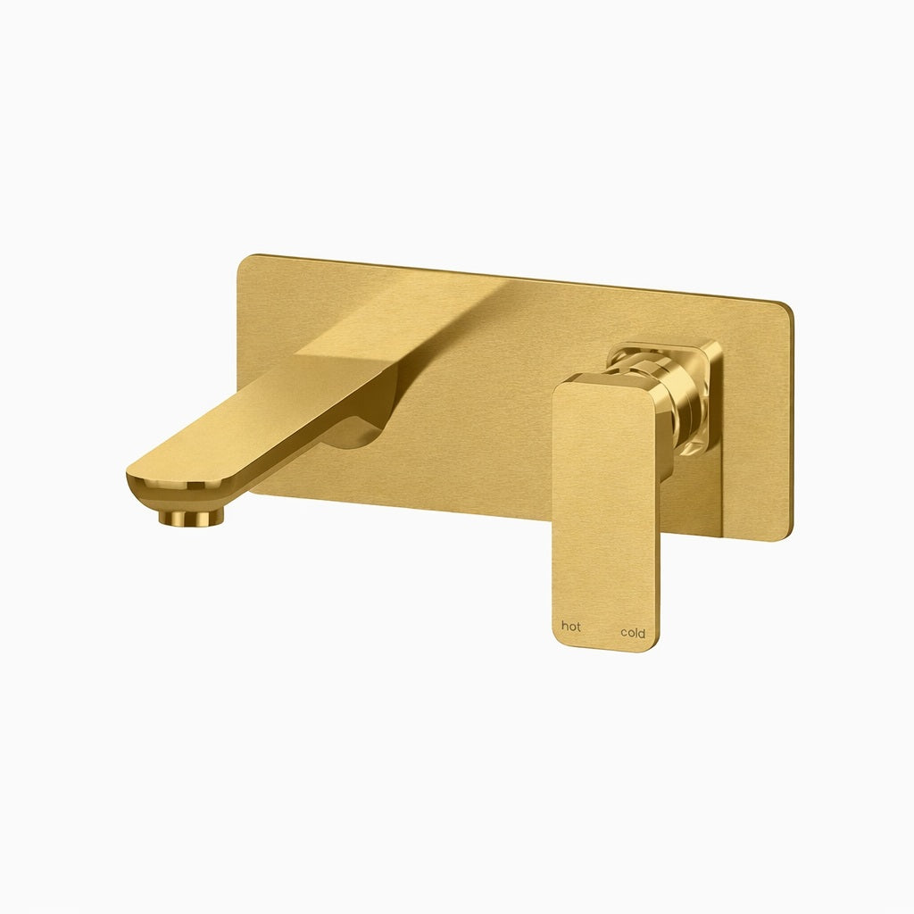 Amelie Essentiel Wall Basin Mixer & Spout 200mm Square Brushed Brass (Full Kit) BDO19102BG