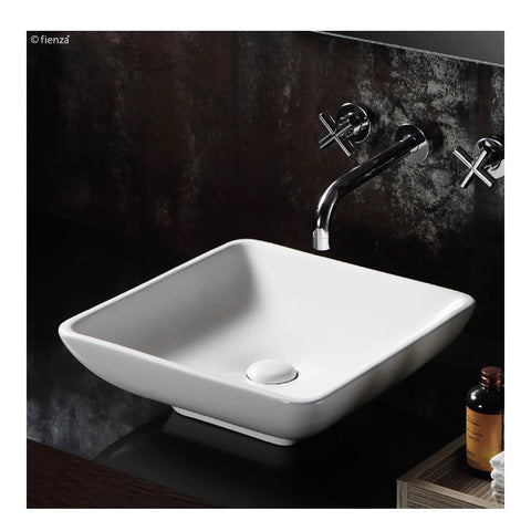 Fienza Evie Above Counter Basin (No taphole) w/ Chrome Pop Up Waste No Overflow Matte White TR4322-PU