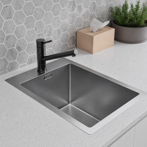 Amelie Deauville Kitchen Sink w/ 1 Taphole (Topmount) 350x450x250mm (with Overflow) Stainless Steel BDOSSTRATL25-OF