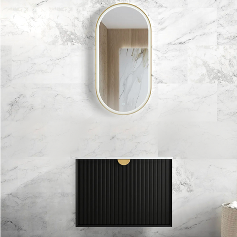 Otti Marlo Wall Hung Cabinet Only 750x460x550mm Matte Black Plywood w/ Black Handle (Cabinet Only) MA750B