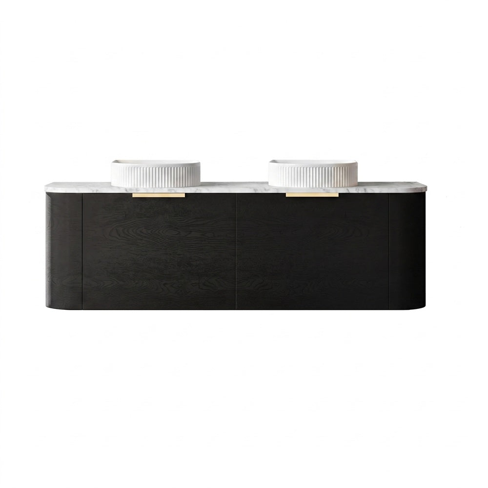 Otti Bondi Curve Wall Hung Vanity 1500mm Black Oak / Cloudy Carrara Top BO1500BST-CA